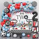 KELENO 134 Two Fast Birthday Decorations Race Car Party Supplies for 2 Year Old Boy Racing Balloon Garland Arch Kit Backdrop Tablecloth Box Crown Wheel Checkered Balloon 2nd Two Fast Birthday Decor