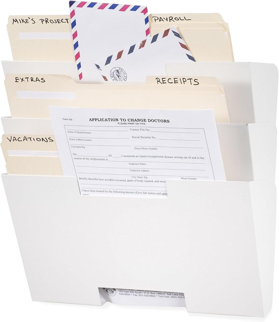 Wallniture Lisbon Wall File Holder Organizer for Office Storage, 3-Tier Mail and Magazine Holder Metal White