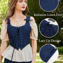 SCARLET DARKNESS Women's Renaissance Corset Tops Vintage Lace Up Overbust Bustier Bodice (Blue, M)