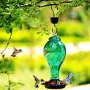 LUJII Hummingbird Feeder, Hand Blown Glass Hummingbird Feeder, Never Fade, 36 Fluid Ounces, 5 Feeding Metal Stations, Much Bigger, Garden Backyard Decorative, Containing Ant Moat (Blue)