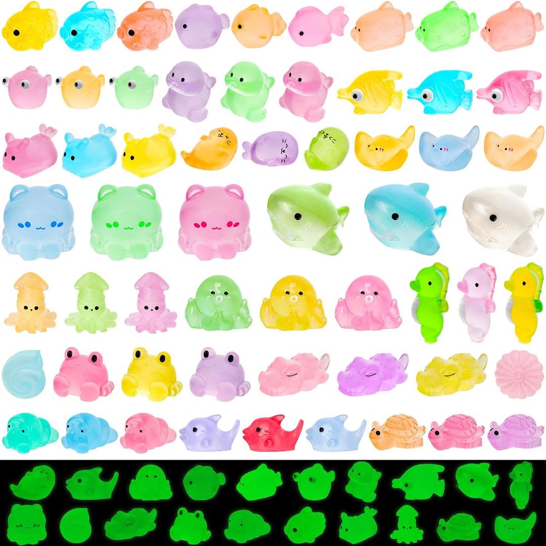 60 Pcs Luminous Mini Ocean Resin Animals 20 Style Bulk to Hide Tiny Sea Animals Figures Glow in The Dark Miniature Resin Turtles for DIY Dollhouse Garden Micro Landscape Aquarium Fish Tank Sea Decor