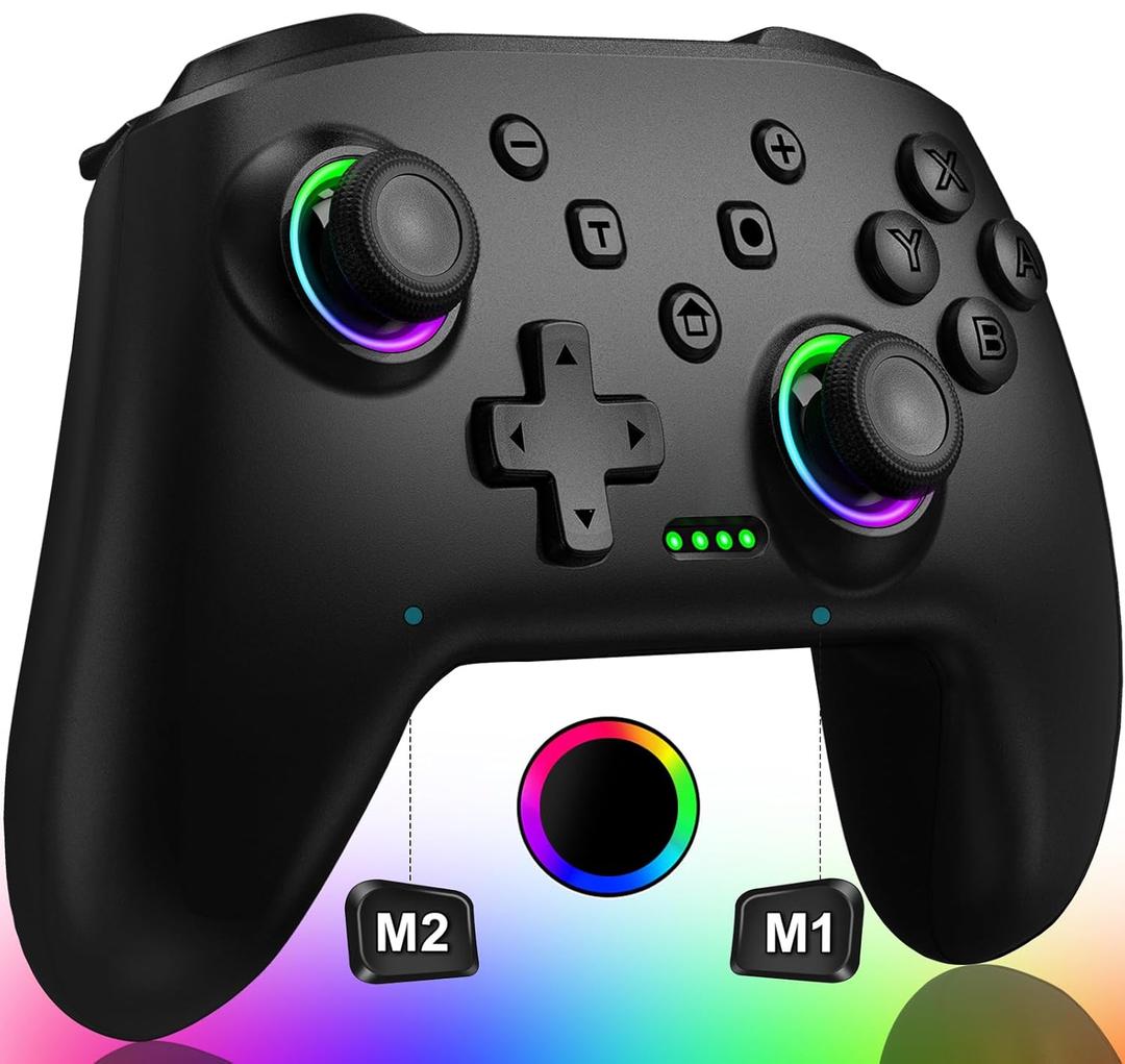Switch Controller, Wireless Switch Controller Compatible with Switch Controller/Switch Lite/OLED, Wireless Switch Controllers Work with iOS/Android/PC with RGB Light, Programmable, TURBO & Wakeup (Black)