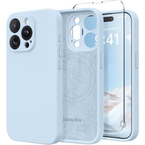 Magnetic for iPhone 15 Pro Max Case, Compatible with MagSafe, [Full Camera Protection][Screen Protector] Silicone Shockproof Protective Phone Case for iPhone 15 Pro Max 6.7", Light Blue