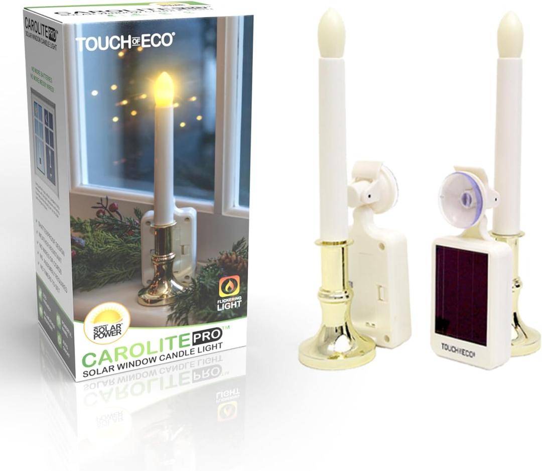 Touch Of ECO Solar LED Flameless Window Candles with Suction Cup - Flickering Flame, Holiday Decoration, Auto On at Dusk Off at Dawn - 2 Pack