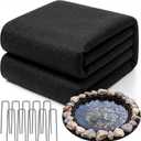 Fanfanwin 12 ft Round Pond Liner Underlayment 6oz Heavy Duty Black Non Woven Geotextile Underlayment Fabric with 10 U-pins for Outdoor Pond Streams Fountains Garden Waterfalls Fishpond Weed Barrier