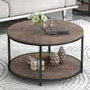 NSdirect Round Coffee Table, 27.5" Small Coffee Table for Living Room,2-Tier Rustic Wood Desktop with Storage Shelf Modern Design Home Furniture(Light Walnut) (27.6 in)