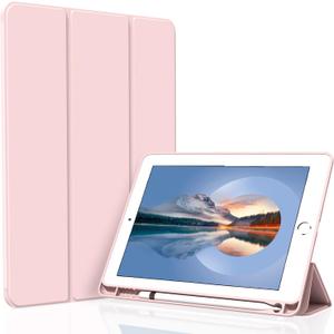 Case for iPad 9.7 inch 6th/5th Generation, Trifold Stand Smart Auto Sleep/Wake Cover, Lightweight Soft TPU Case with Pencil Holder for iPad 9.7" 2018/2017, Pink