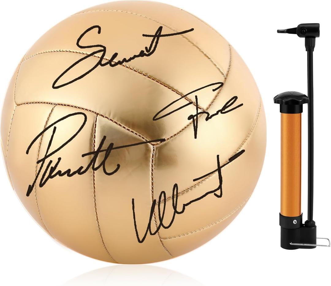 Hiboom Size 5 Gold Autograph Volleyball with Air Pump for Trophies Player Awards High School College Anniversary Coaching Gift Awards Championship Party