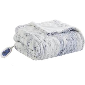 Beautyrest Zuri Reversible Faux Fur to Mink Electric Blanket, Auto Shut Off, Virtually Zero EMF, Multi Heat Setting, UL Certified, Machine Washable, Grey/Blue Throw 50x70