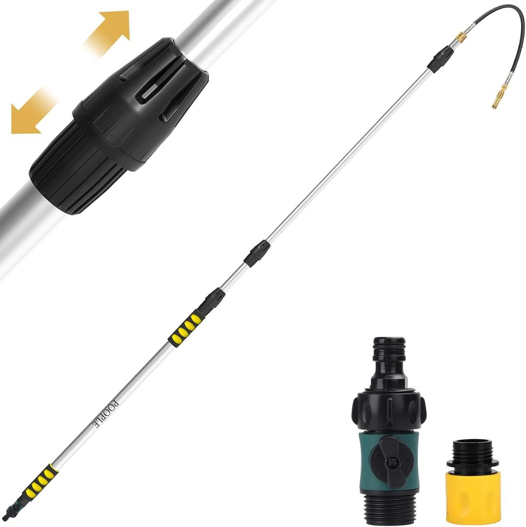 24FT Reach Gutter Cleaning Tools from The Ground, Telescopic Rain Gutter Cleaner Tools, Gutters Cleaning Pole with Garden Hose Attachment and Bendable Sprayer Wand
