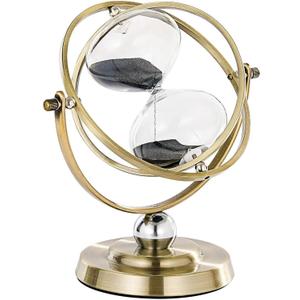 SuLiao Large Brass Hourglass Timer 60 Minutes, Antique Rotating Black Sand Clock, Vintage Reloj De Arena, Metal Sand Watch 60 Min, Unity 1 Hour Glass Sandglass for Gifts, Home, Desk, Office Decor