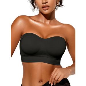 Strapless Bras for Women, Non-Slip Silicone Padded Bandeau Bra with Free Clear Strap, Wireless Tube Top Bralette, Large 