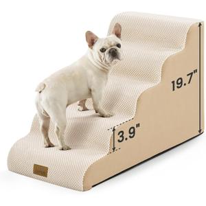 COZY KISS Dog Stairs for Small Dogs 19.7"H, 5-Step Sturdy Foam Dog Steps for Couch, Bed or Sofa, Curved Pet Stairs for Puppy and Older Cat, Doggie Ladder with Washable Cover, 15.7x33x19.7 inch, Beige