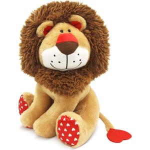Love Lion Stuffed Animal, King Lion Plush Toy with Mane Heart Shape Tail for Boy Girls Kids Baby Couple Lover Birthday Bedtime Gift, 13.8