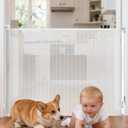 Retractable Baby Gate 38" Tall, 71" Wide Mesh Baby Gate for Doorways, Mesh Dog Gate Retractable with Auto-Tighten System, One-Hand Operation Indoor Pet Gate, White