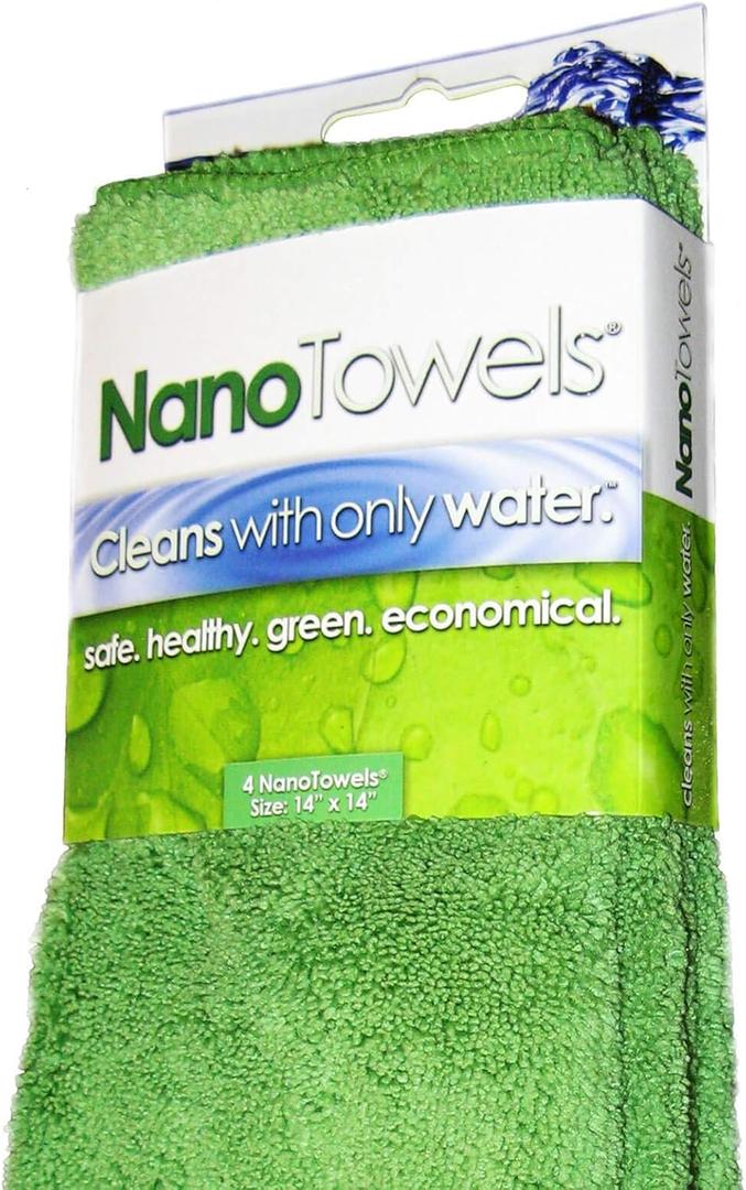 Nano Towels Cleaning Cloths - Cleans with Only Water - Wipes Away Dust, Spills & Grime Instantly Without Chemicals Paper Or Microfiber Supplies. Kitchen, Bathroom, Glass 14x14 4-Pack Green
