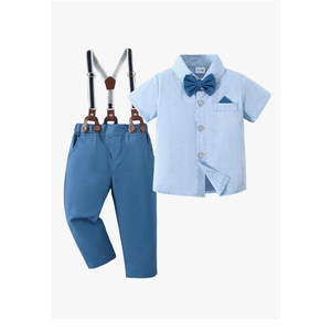 Boy Suit Toddler Boy Outfit Boy Dress Shirt with Bowtie/Suspender Pants Gentleman Wedding Outfits 3-4T
