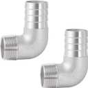 304 Stainless Steel 90 Degree Elbow 1" Hose Barb x 1" Male NPT for Air Water Fuel Home Brew Pipe Fitting, 2 pcs