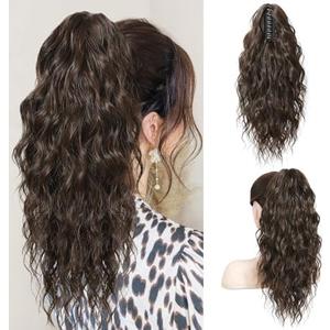 SEIKEA 18" Ponytail Extension Claw Long Multi Layered Hair FluffyThick Wavy Curly Clip in Hair Extensions Ponytail Natural Soft Synthetic Hairpiece for Women Dark Chocolate Brown