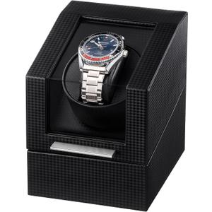 ProCase Watch Winder for Automatic Watches, Single Automatic Watch Winder Rotator Shaker Box with Quiet Motor and Flexible Pillow, Rotating Watches Case Gifts for Men Women -1 Slot (1 Slot--Black Carbon Fiber Leather)