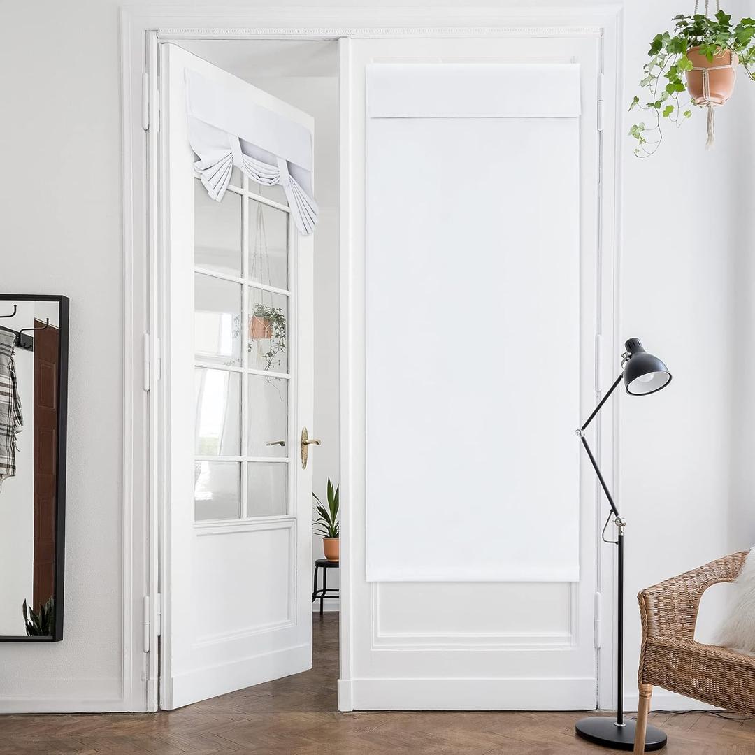 HOMEIDEAS Pure White Blackout French Door Curtain, Privacy Door Curtains for Window, Blinds for Glass Window, Thermal Insulated Tie Up Shades for Bedroom, 26 X 68 Inch, 1 Panel