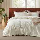 Bedsure 100% Washed Cotton Duvet Cover Full Size - Cream Minimalist Duvet Cover Linen Like for All Seasons - GentleSoft Plain Simple Cotton Bedding, 3 Pieces (Cream, Full, 80"x90") (02 - Cream Yellow (No Comforter)