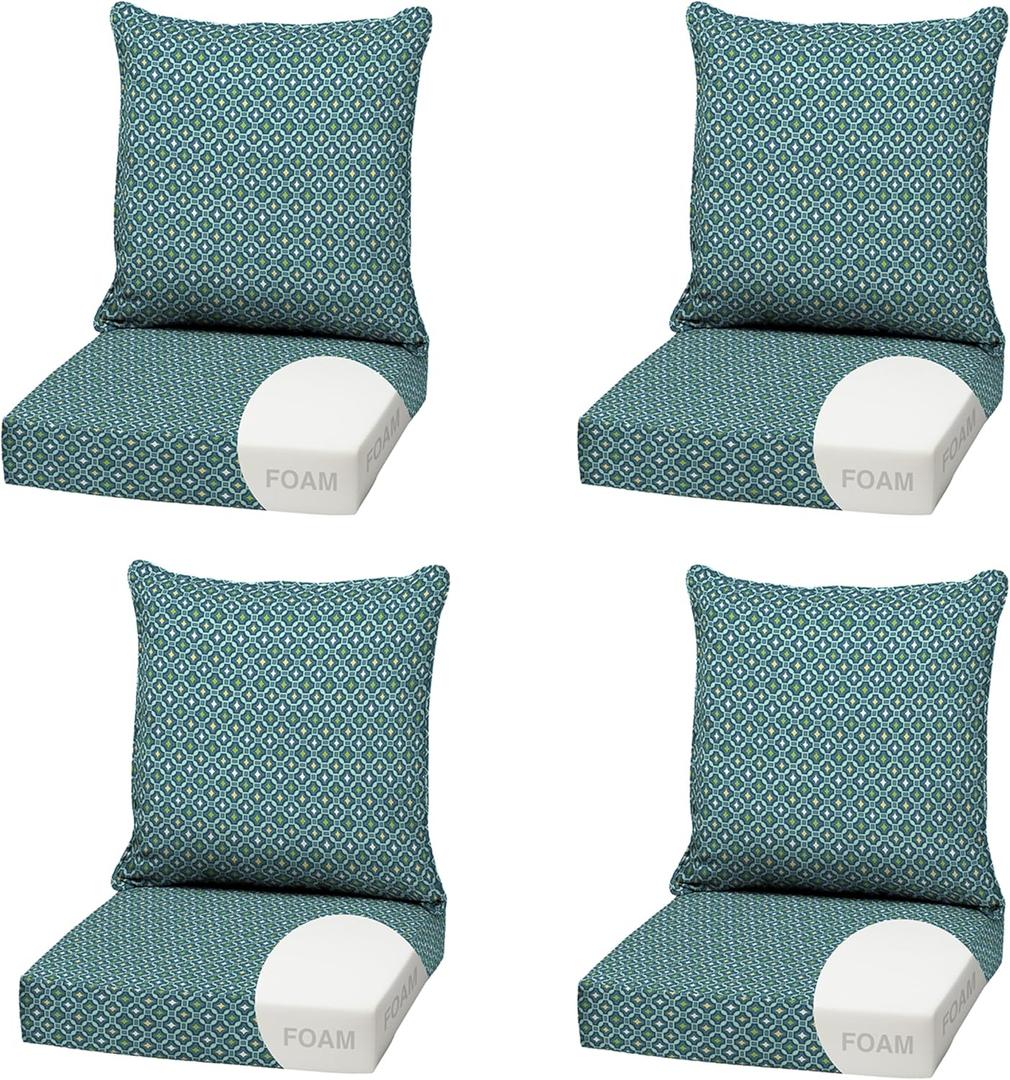 Arden Outdoor Foam Deep Seat Cushion (4-Pack), 22x24, Premium High-Density Foam, Never Flattens, Weather-Proof for Patio Chair Sofa Couch, Alana Tile
