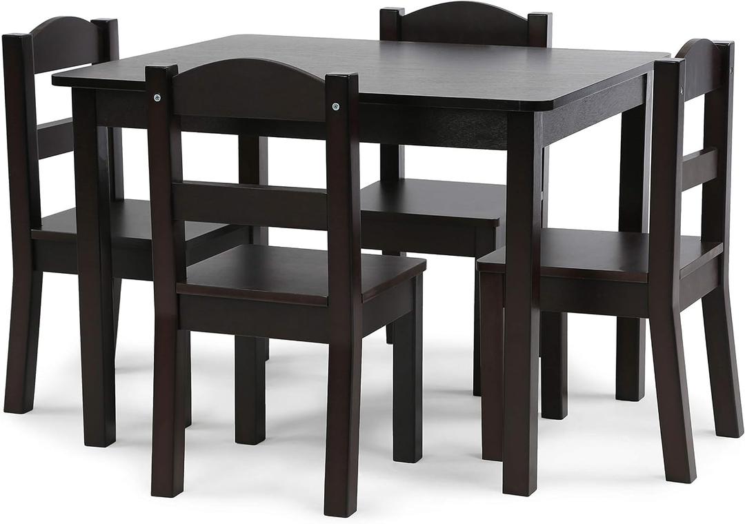 Humble Crew Kids Table and Chair Set, Toddler Activity Table with 4 Chairs for Play, Crafts, Snacks & Learning, Wooden Kids Furniture for Playroom & Bedroom, Espresso, 5-Piece