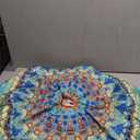Boho Round Outdoor Tablecloth with Umbrella Hole, Green Fitted Table Cover with Zipper, Outdoor Camping Essentials, Waterproof Umbrella Table Cloth with Elastic (45''-54'')