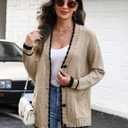 CiCiBird Womens Color Block Cardigan Sweater Fall Button Down Open Front Coatigan Soft Knit Coat with Pocket (L)