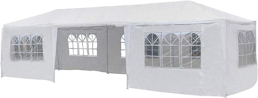 MCombo 10x30 Feet Outdoor Canopy Tent Wedding Party Waterproof Gazebo Pavilion with Removable Sidewalls 6053 (White) (10‘x30'-7pc / White)