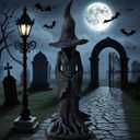 2 x Gothic Halloween Resin Figurine, Retro Magician Decor Dark Fantasy Ornament, Enchanting Witch Statue, Resin Hand-Painted Enchanting Witch Statue