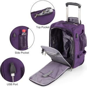 Boardingblue 17x10x9 Inches United Airlines Rolling Personal Item Under Seat Travel Bag Suitable For Major Airlines, Not Suitcase, Rolling Travel Bag Design (Purple, 17x10x9 Inches)
