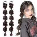 Bubble Ponytail Wig Synthetic Braided Extensions with Hair Ties Hair Band Hairpieces for Women Girls DIY Daily Wear Accessories (Brownish Black)
