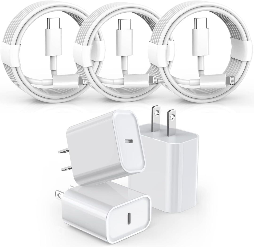 3 Pack Fast Charger iPhone,Apple MFi Certified6FT iPhone Charger Fast Charging USB C Block Wall Adapter 6 Foot Type C to Lightning Cable for iPhone 14 Pro Max/14 Plus/13 Pro/12/12Pro/11/XS/X,AirPods (White)