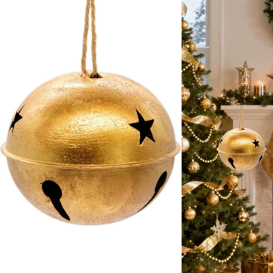 Christmas Decorations, Christmas Bells for Decoration, Harmony Cow Bells Vintage Decor, Handmade Rustic Gold Bell with Jute Hanging Rope