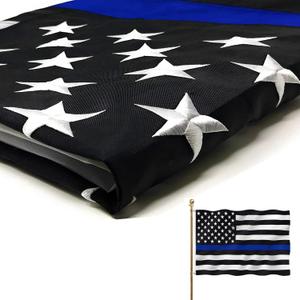 Embroidered Thin Blue Line Police Flag 4x6 Outdoor- Blue Stripe American Police Flags Vivid Colors 240D Polyester with Brass Grommets Enforcement Officers