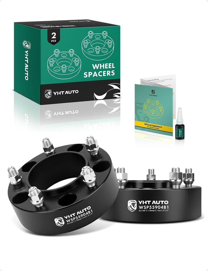 YHTAUTO 5x150 Hub Centric Wheel Spacers 2 inch Compatible with Toyota & Lexus Models, Tundra, Sequoia, LX470, LX570, 5x5.9 Tire Spacers w/ M14x1.5 & 12.9 Grade Studs, 110mm Hub Bore 5 Lug 2PCS
