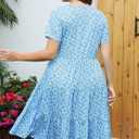 Younrui Women's Plus Size Casual Summer Tiered Dresses Short Sleeve Scoop Neck Ruffle Hem Loose Fitting Midi Babydoll Dress (Blue)
