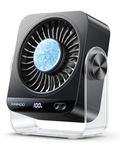 KIMMOO USB Desk Fan for Bedroom, 199 Speeds Turbo Airflow, Portable Fan with Ice Cooling, Digital Display Quiet Table Fan, 270° Rotating Small Rechargeable Battery Desktop Fans for Home Office (Black)