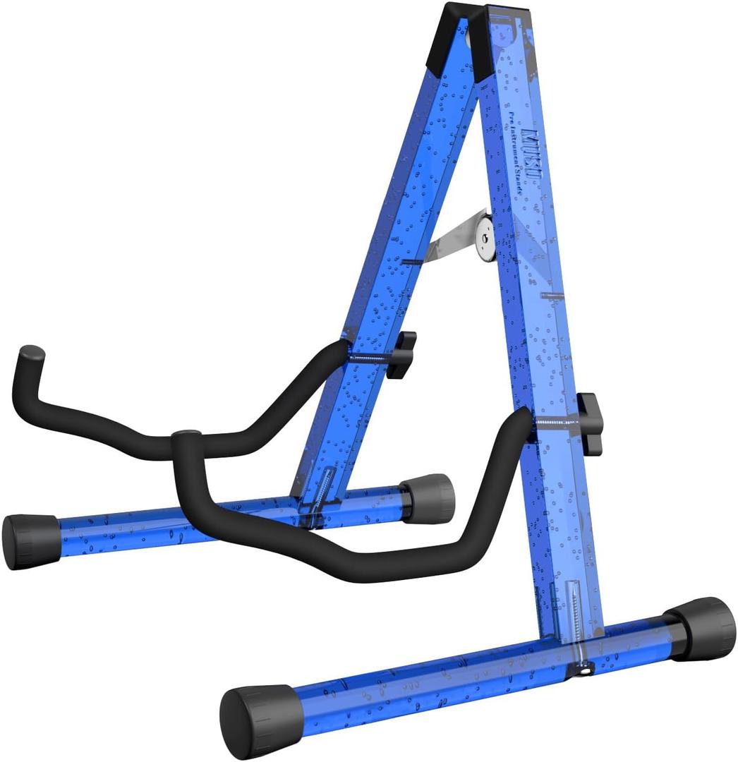A-Frame Folding Guitar Stand, Non-Slip Rubber and Foam Arms, Transparent Acrylic Guitar Floor Stand for Acoustic , Classic Guitar, Electric Guitar, Bass Guitar, Ukulele, Banjo (Blue Bubble)