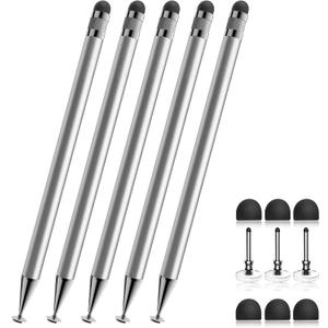Bopomofo Stylus (5 Pcs), 2-in-1 Stylus Pen for Touchscreen, High Precision and Sensitivity, Suitable for iPhone/ipad/Android Tablets, Compatible with Touch Screens,Silver
