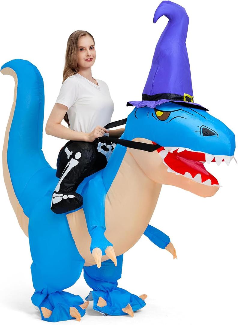 Max Fun Adult Inflatable Dinosaur Costume Blow Up Ride On T Rex Suit for Halloween Funny Dino Cosplay Outfit for Women Men Prehistoric Party Costume
