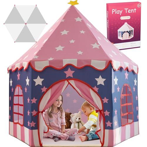 Large Girls Play Tent Princess, Boys Castle Kids Playhouse Indoor Outdoor Toddler Teepee | American Style Design, Age 3-8| Detailed Instructions| Colorful Package| Christmas Birthday Gift Pink