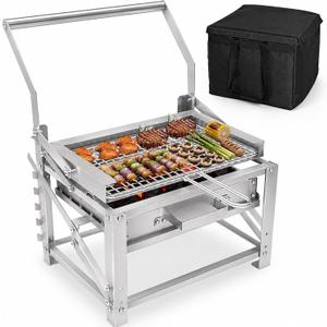 Portable Charcoal Grill, 180° Rotatable Small Charcoal Grill | Stainless Steel, Carry Bag, 5-Level Heat Control, Easy-Clean, Perfect for Tailgating, RV Trips, Picnics, Backyard Cookouts