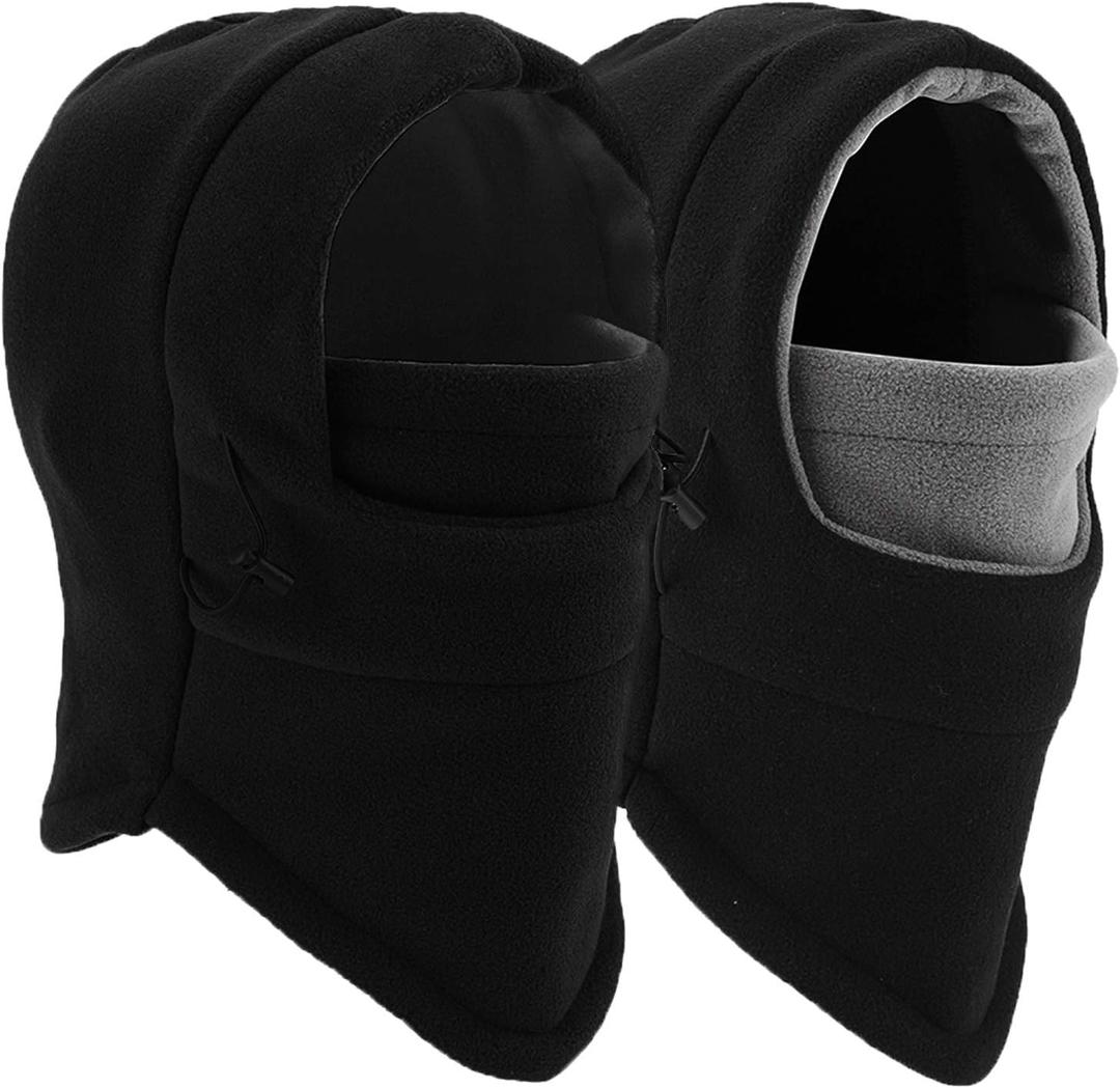 Balaclava Ski Mask 2 Pcs - Windproof Warmer Fleece Adjustable Winter Mask for Men Women (One Size, Black+black/Gray)