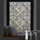 DKTIE Boho Stained Glass Look Window Privacy Film with Installation Tools, Decorative Frosted Glass Window Film Static Cling No Glue Removable, Pure Black, 35.4" x 78.7"