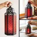 VELA LANTERNS Set of 3 Red Glass & Black Metal Moroccan Candle Lantern Holders (XL, Large, Small) - Decorative Indoor/Outdoor Decor for Patio, Floor, Weddings & Ramadan
