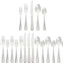 Amazon Basics Silverware Set, Stainless Steel Flatware, Dishwasher Safe, Service for 4, 20-Piece Forks and Spoons, Round Edge