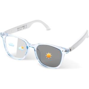 Smart Glasses, Polarized Sunglasses with Color Changing Lenses, IP65 Waterproof, Touch Control, Hands Free Calling, Transparent Stylish Frame Bluetooth Glasses Compatible with Android & IOS(Blue)